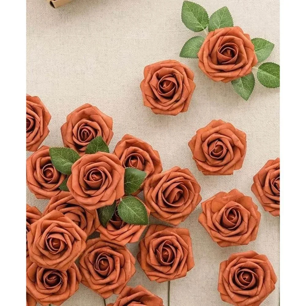 20 Count | Dusty Blue Burnt Orange Roses White Hydrangeas Bouquet Centerpiece